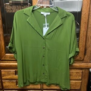 Rose + Olive Green Boxy Button Down Shirt